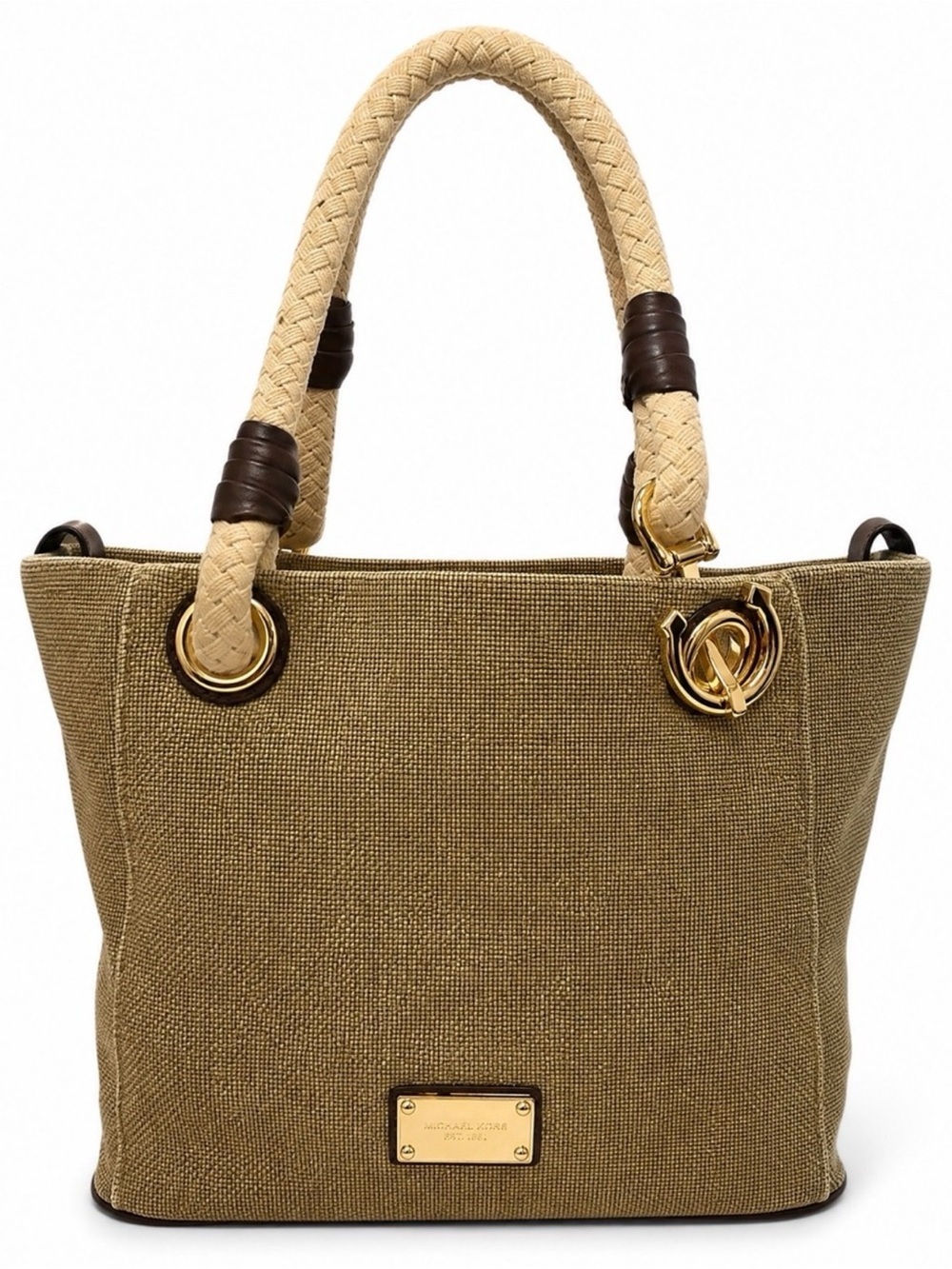 Michael Kors Marina Grab Tote Canvas Ivory Handles Goldtone